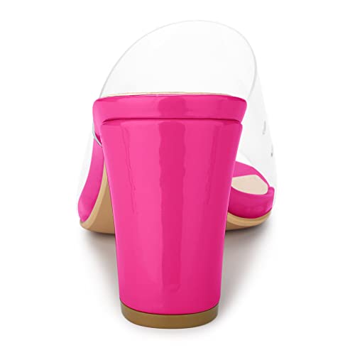 Allegra K Allegra K Women's Clear Chunky Heel Slides Sandals Hot Pink Mules 8 M US