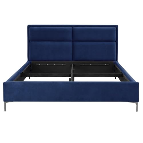 Image of Wakefit Bed | King (78 X 72) Solid Wood Bed, Upholstered, Without Storage, 3 Year Warranty - Zewail - Velvet Blue