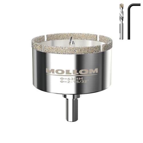 Image of MOLLOM 2-15 /32 inch (63mm) Diamond Hole Saw with 2 Pilot Drill Bit | Tile Hole Saw Smooth Cutting Porcelain Tiles,Ceramic,Marble,Granite