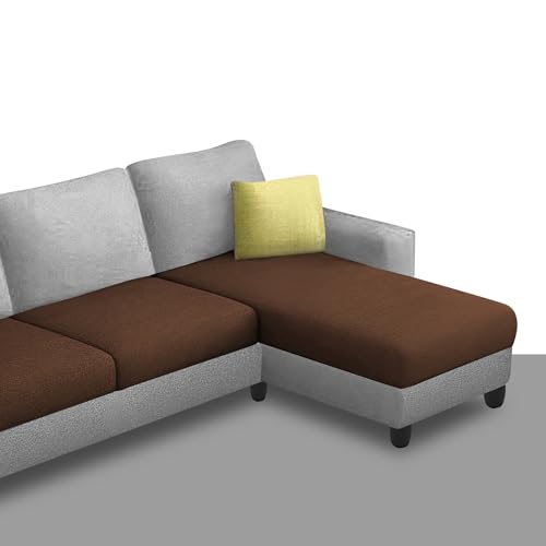Image of Orland 4 Seater RHS L Shape Sofa Set for Living Room | Color - Brown Grey | Premium Fabric Sofa