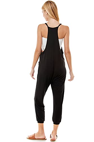 Loving People Deep V Neck Loose Fit Skinny Leg Jumpsuit With Front Pockets, Large, Black #TOP5