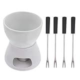  Cabilock 1 Jeu Creuset De Chocolat Réchauffement du Fromage Fondoir à Chocolat Creuset De Porcelaine Fondue Aux 4 Fourchettes Marmite à Fondue en Céramique Bougie Style Moule