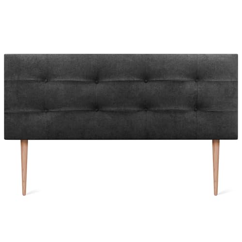 DHOME Cabecero, Cabezales de Cama Capitoné hasta el Suelo. Cabezal tapizado ACUALINE Tela y Polipiel. Cabeceros de Cama Matrimonio e Individual (Tela Negro, 160x115cm con Patas (Camas 150/160))