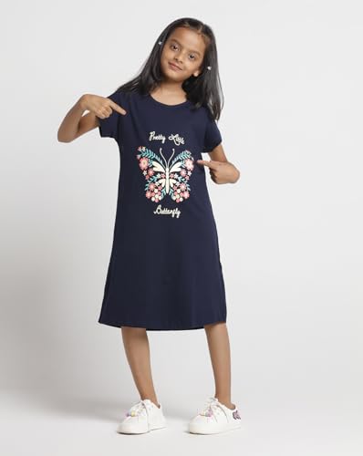 Image of T2F Girls Cotton Printed Regular Fit Knee Length Nightgown (Pack of 3)