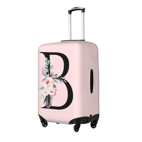 Spandex Travel Luggage Cover Cute Pink Suitcase Protector Bag,Black Letter B With Boho Floral Flowers Leaves Anti-Scratch,Dust-Proof Washable Suitcase Sleeve For Kid Adult,L (For 25-28 Inch Luggage)2