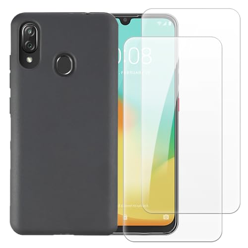 Shantime Case with 2 Pack Screen Protector Combo Compatible with ZTE Blade V10 Vita, Shockproof Cover and Tempered Glass Set for Full Body Safety(Black)