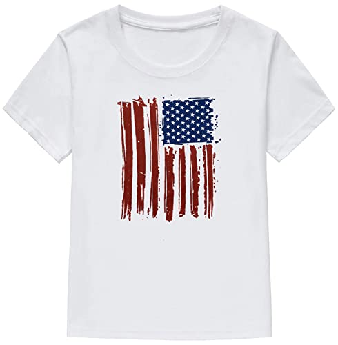 Image of Kids Boys 4th of July Shirts Toddler American Flag T-Shirt Girls Patriotic Short Sleeve Tees Cotton Top Clothes 1-7T