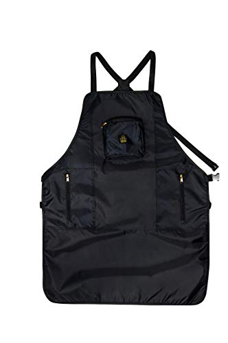 King Midas Barber Apron Hair Stylist Apron Adjustable Cross Back Chemical Proof Apron (Black)