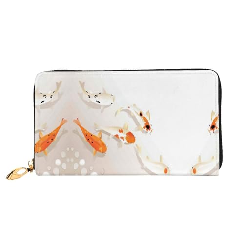 Portefeuille carpes koï pour femme en cuir long avec fermeture éclair