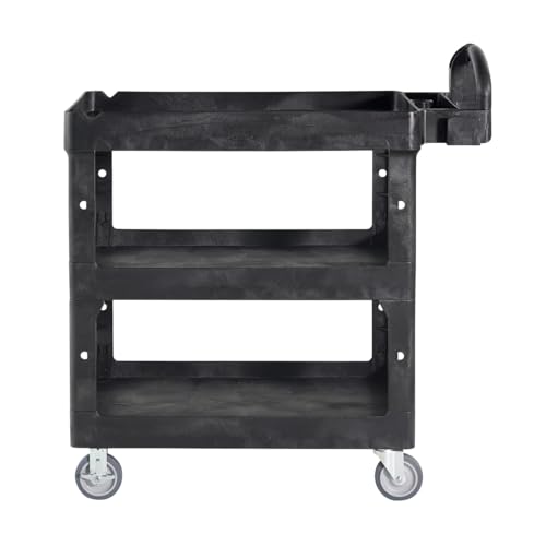 Image of Rubbermaid Commercial Brute 3-Shelf Heavy-Duty Utility /Service Cart, Medium, High Storage, Lipped Shelves, Ergonomic Handle, 600 lb. Capacity, Ideal for Warehouse /Garage /Cleaning /Maintenance /Office