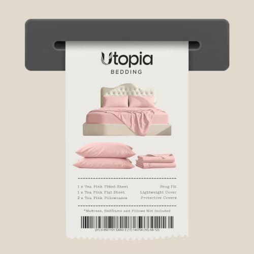 Image of Utopia Bedding Queen Size Sheet Set - 4 Piece Bed Sheets, Soft and Breathable Microfiber, Includes 1 Fitted Sheet, 1 Flat Sheet and 2 Pillowcases - Oeko Tex (Tea Pink)