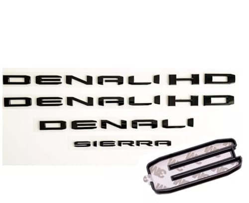Image of 4Pcs Set 19-23 Denali DENALIHD Sierra Emblems 3D Letters Badges NAMEPLATE Stickers Decal Replacement for Sierra 1500 2500HD 3500HD Denali HD 23400374 (Overlay Emblem Gloss Black)