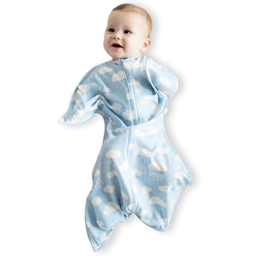 Image of SleepingBaby Zipadee-Zip Transition Swaddle - Cozy Baby Swaddle Blanket with Zipper Convenience - Roomy Wearable Blanket for Easy Diaper Changes - Spring Showers, X-Small (3-6 Month)