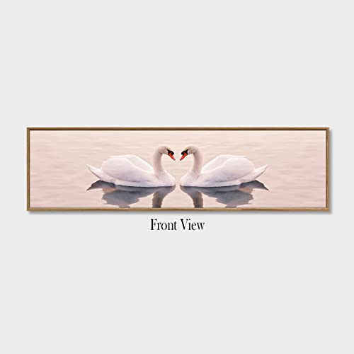 Image of PAINTINGMANTRA Two Swan Love in the Lake Large Canvas Painting Framed Panel Wall Painting, Framed Luxury Paintings for Home Decoration, Living room, Bedroom & Office Decor (White, 13x47 Inch)