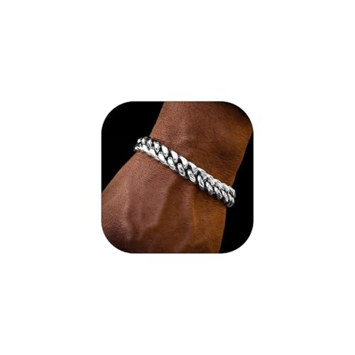 ChainsHouse Pulsera Platina Hombres 21cm Cubanas Pulseras de Cadenas Resistentes...