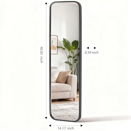 FrenzyBird Over The Door Mirror, 46"x14" Full Length Mirror, Wall Mounted Hanging Body Mirror for Bedroom, Bathroom, Aluminum Alloy Frame, Tempered Glass(New Black) by FrenzyBird - Used condition - Image 2