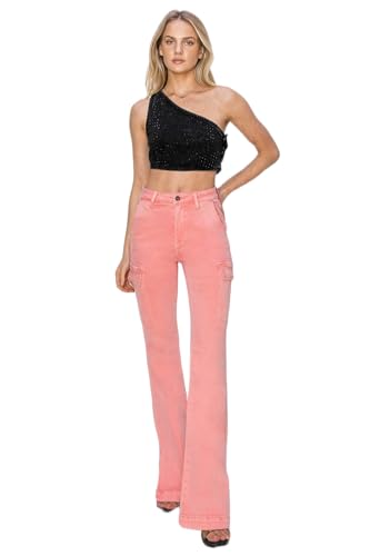 Risen Women's High Rise Side Slit Cargo Bootcut Jeans