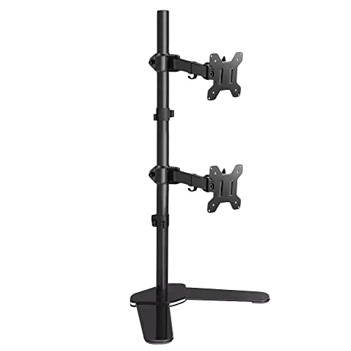 Gadget Wagon Alloy Steel Heavy Duty Fully Adjustable 13-27″ Dual LED LCD Monitor Free-Standing Desk Mount for Two Screens with Extra Tall 31.5 Inch Pole (Vertical Array)