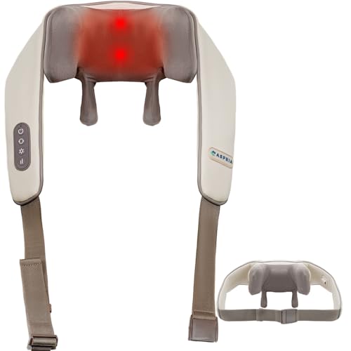 Massajador de pescoço e ombros 5D Shiatsu, massagem de tecido profundo com função de calor, recarregável, massajador de pescoço portátil, presente para mulheres, homens, amigos, família