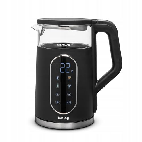 huslog Bouilloire en verre 1,7 l 2200 W avec panneau tactile et écran LED, choix de la température 40-90 °C, Keep Warm 2h, verre borosilicate, Cool Touch,...