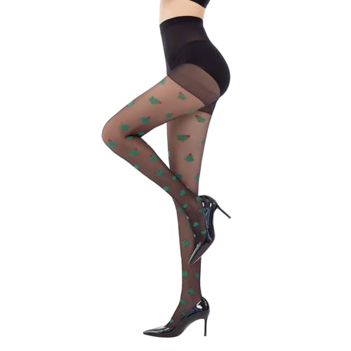 Yilanmy Weihnachten Strumpfhosen für Damen Strümpfe mit Gedrucktes Muster Strumpfhose Schwarz Weihnachtlichen Elementen Leggings für...