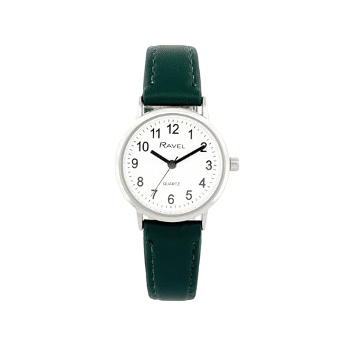 Image of Ravel - Unisex Classic Everyday Watch with Modern Numbers - Analogue Quartz - R0129.29.1 - Green/Silver Tone/White Dial with Numbers