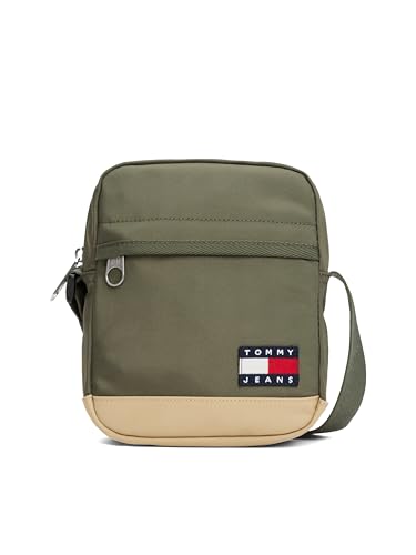 Tommy Jeans Bolsa transversal essencial para uso diário com zíper e alça ajustável, Verde-estanho, One Size