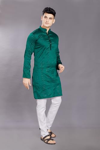 Image of DIVISIVE Men's Jequard Embroidered Art Silk Slim Fit Only Kurta