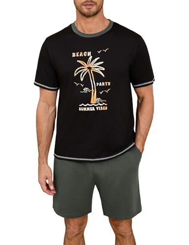 Terecey Schlafanzug Herren Kurz Pyjama Set Baumwolle Sommer Nachtwäsche...