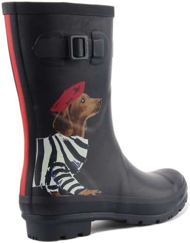 Joules Damen Molly Welly Gummistiefel, Navy Sausage Dog, 42 EU