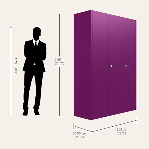 Image of Interio by Godrej Axl 3-Door Steel Almirah (Textured Mulberry), 1-Year Warranty, 1 Locker, 10 Shelves