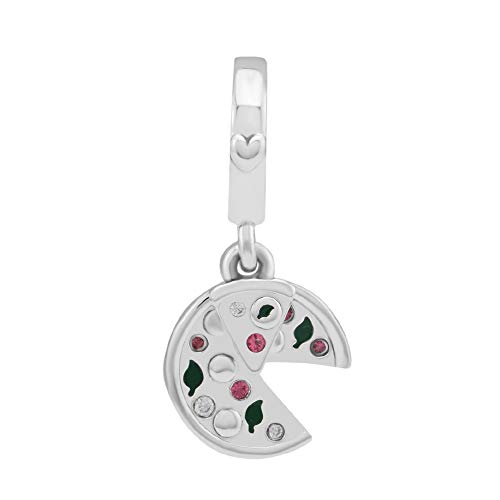 Preisvergleich Produktbild COOLTASTE Europäische Sommer-Leidenschaft für Pizza, baumelnd, grüne Emaille, rote Kristallperle, 925er Silber, passend für original Pandora-Armbänder, Charm-Schmuck