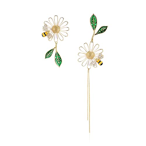 Boucles d'oreilles Marguerite Abeille pendantes pendant d'oreille fleur nature