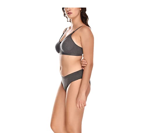 Image of Elina Women's Full Coverage Non Padded with Detachable Strap Cotton Hosiery Bra and Panty Set (Lovia Set)
