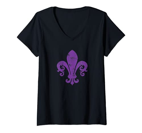 Damen Fleur-de-lis, Lila T-Shirt mit V-Ausschnitt