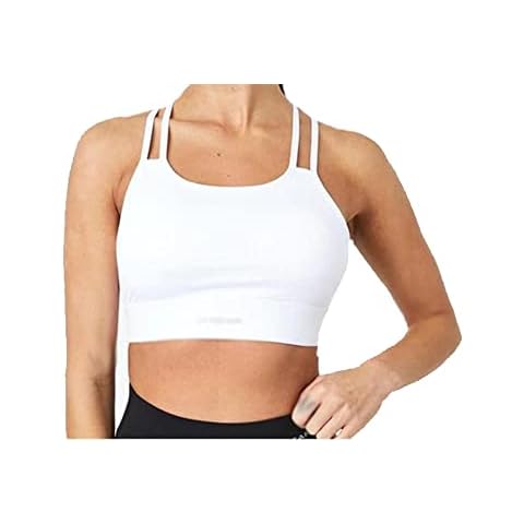 LA Gear Womens Spaghetti Straps Crop Bra Crew Neck (White, 12) Cover