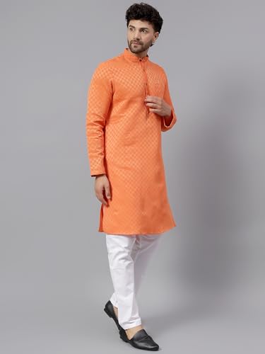 Image of LATEST CHIKAN Men's Checkered Cotton Blend Straight Kurta