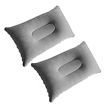 2 Pack Ultralight Inflatable Pillow Small Squared Flocked Fabric Air Pillow Beach Pillow for Hiking,Camping,Traveling,Napping,Desk Rest,Neck Lumbar Support(Gray)