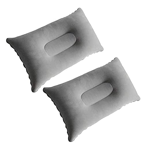2 Pack Ultralight Inflatable Pillow Small Squared Flocked Fabric Air Pillow Beach Pillow for Hiking,Camping,Traveling,Napping,Desk Rest,Neck Lumbar Support(Gray)