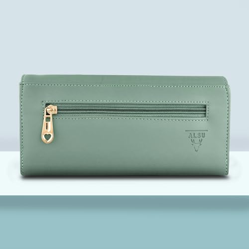 Image of ALSU Women's Hand Wallet Purse Clutch | Phone Pocket | Coin Compartment | Credit Card Slots| Zipper Pocket| Office use| Casual use| Faux Leather (Light Green)