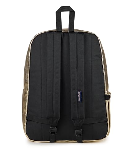 Image of JanSport Superbreak Plus FX Backpack - Work, Travel, or Laptop Bag with Water Bottle Pocket - Surreal Shine Gold