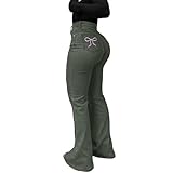 Jeans Pants for Women Fitting Hip Hugging Shaping Tight Pants Fashion Casual Trousers with Bow Printed Pockets Army Green