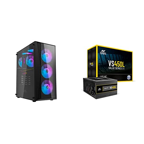 Image of Ant Esports 220 Air Mid- Tower Computer Case /Gaming Cabinet - Black & VS450L 450 Watt Non-Modular Continuous Power Gaming Power Supply /PSU