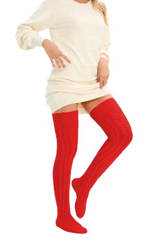Image of YELAIVP Women's Thigh High Socks Over Knee Cable Knit Boot Stockings Winter Long Warm Leg Warmers