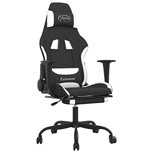 Tomostar Chaise Gaming, Chaise de Jeu Fauteuil Gamer Fauteuil de Bureau avec Repose-Pied Noir et Blanc Tissu