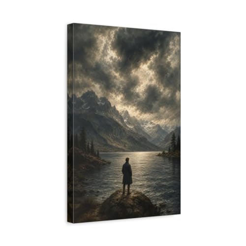 Peinture marine tempête vintage décoration murale séjour salon vertical