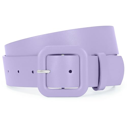 WHIPPY Women Leather Belt Candy Color Fashion Square Buckle Belt Ladies Belt for Jeans Pants Dresses Purple S