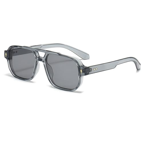 Lunettes de soleil rétro à double pont gris pour homme et femme style vintage