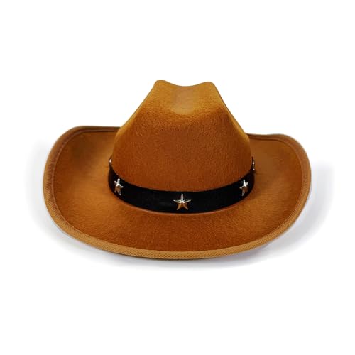 Kids Toddler Western Cowboy Hat Wide Brim Stylish Star Leather Cowboy Hat Cowgirl Dress Up Hat with Belt Buckle (Khaki ONE Size)