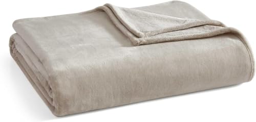 Image of Martha Stewart - Queen Size Blanket, Ultra-Soft Plush Fleece Throw Blanket with Double-Needle Stitching, 350 GSM, Medium Weight Bedding for Bed or Couch (Bedford Solid Grey)
